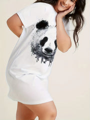  Casual Dress Women's Plus Panda Print Tee Dress