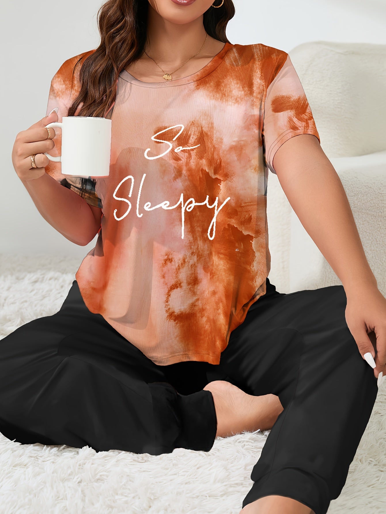  Tie Dye Tee & Pants Set Comfort Pajamas Two Piece Set