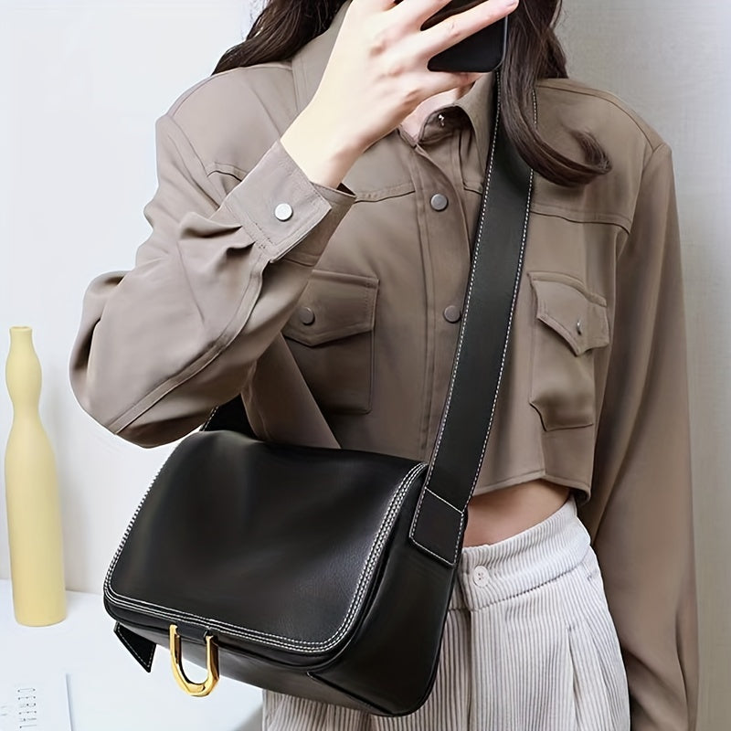 Flap Crossbody Bag Wide Strap Square Bag