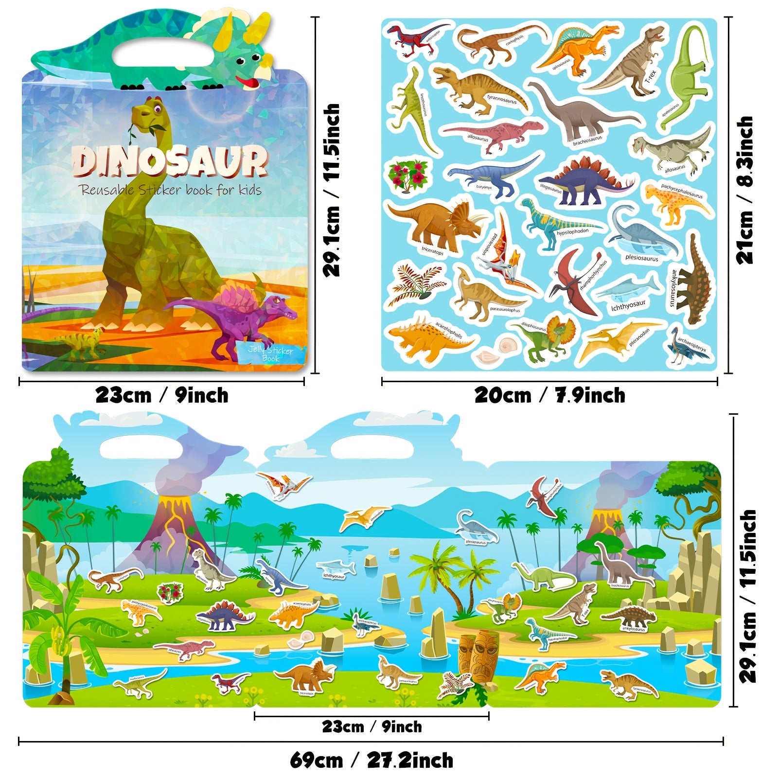 1pc Dinosaur Reusable Sticker Book for Kids Silicone Animal Prints