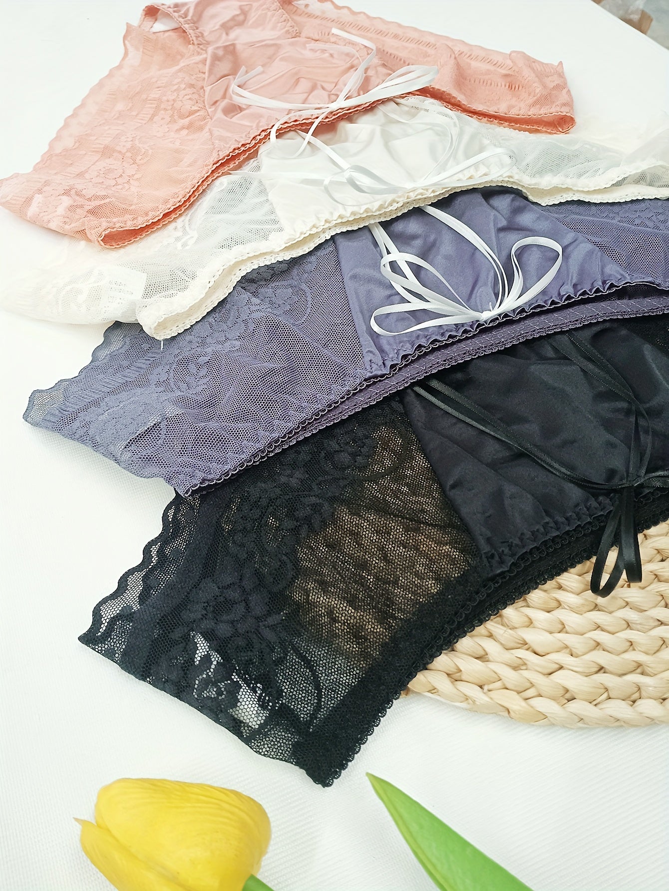 4pcs Lace Stitching Briefs Comfy Intimates Panties Women's Lingerie