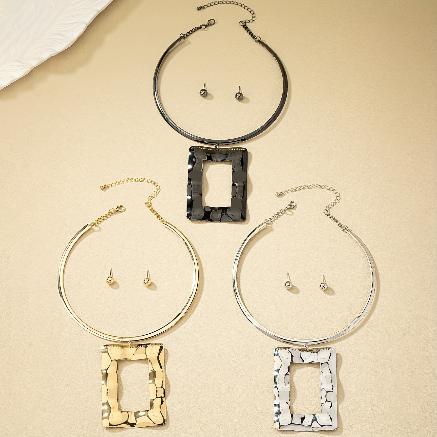 Geometric Pendant Choker & Earrings Set - Hip Hop Style