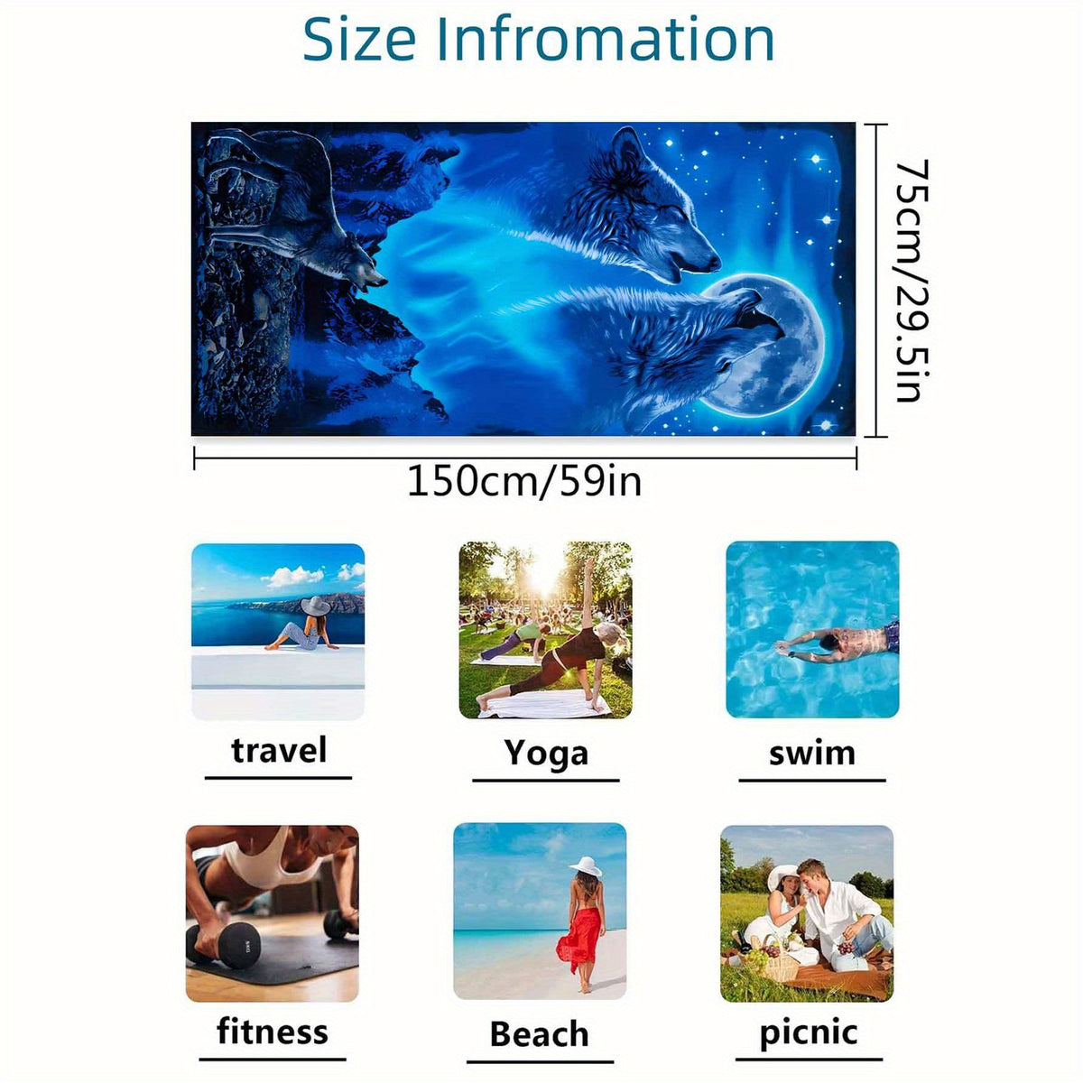 Wolf Pattern Beach Towel Fast Drying Lightweight