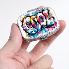 Graffiti Pattern Printed Square Medicine Box Two Compartment Pill Box