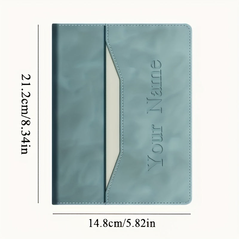 Personalized A5 PU Leather Notebook with Name Engraving & Storage Pouch