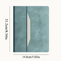 Personalized A5 PU Leather Notebook with Name Engraving & Storage Pouch
