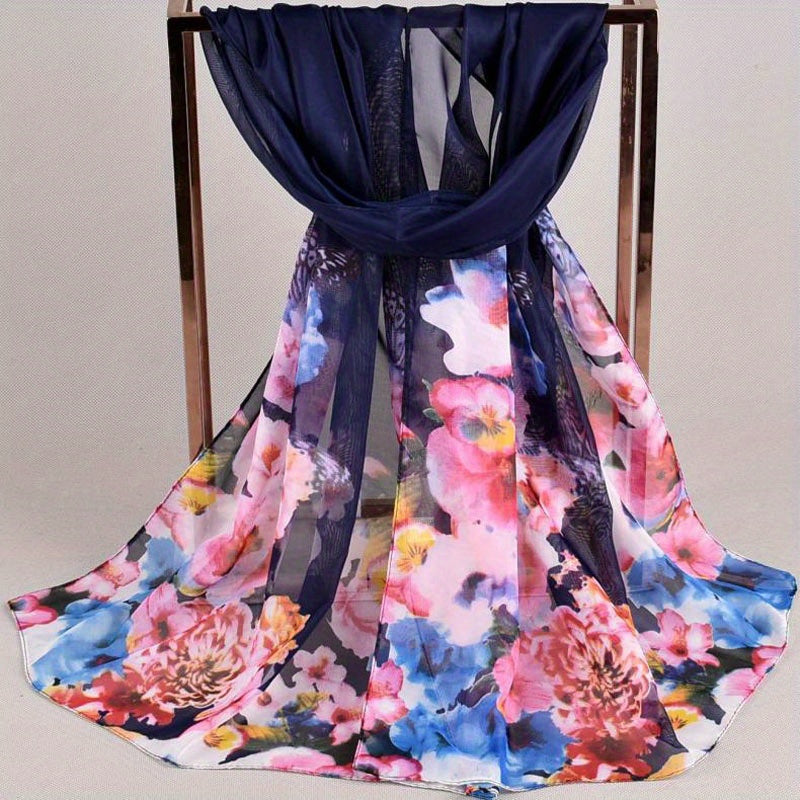 Butterfly Print Silk Scarf Vintage Tie Dye Flower Hijab