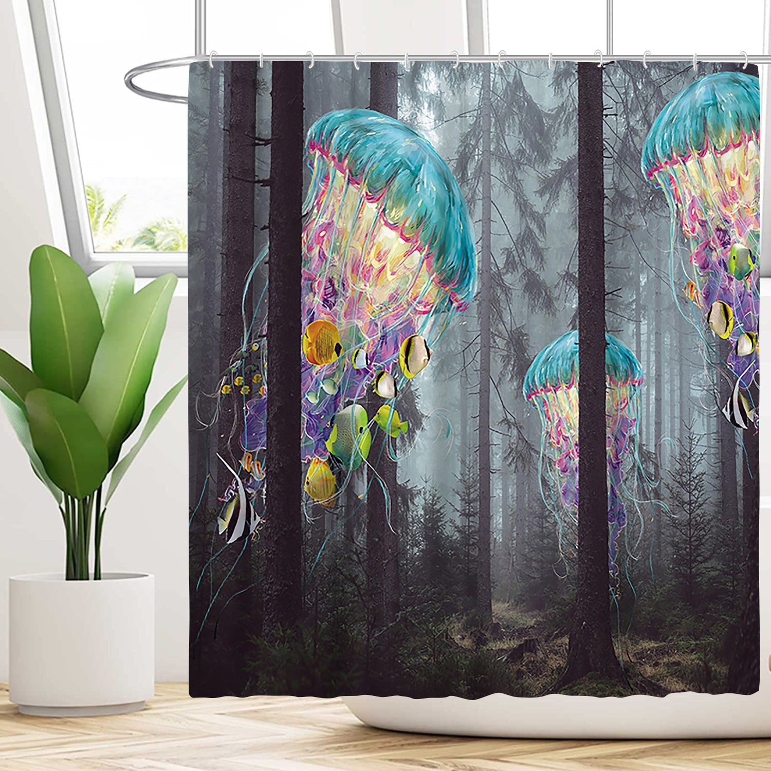 Dark Grey Forest Jellyfish Bathroom Set
