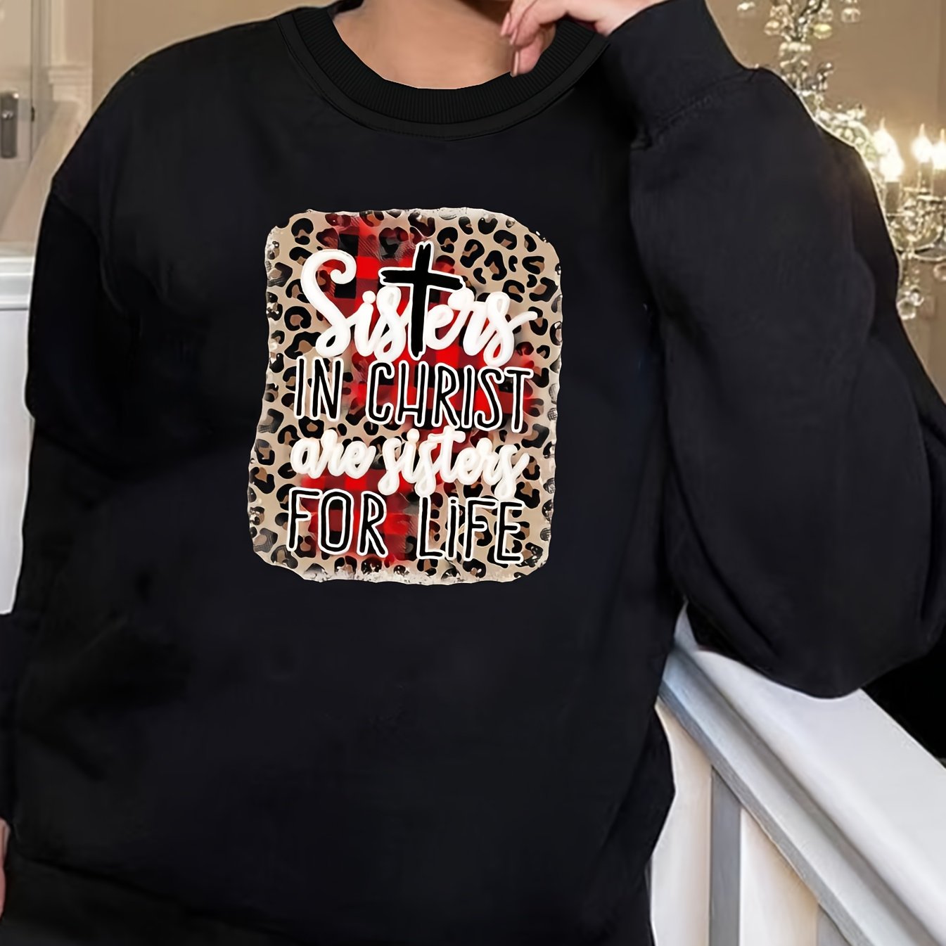  Leopard Print Lounge Top Long Sleeve Round Neck Sleepwear Tee