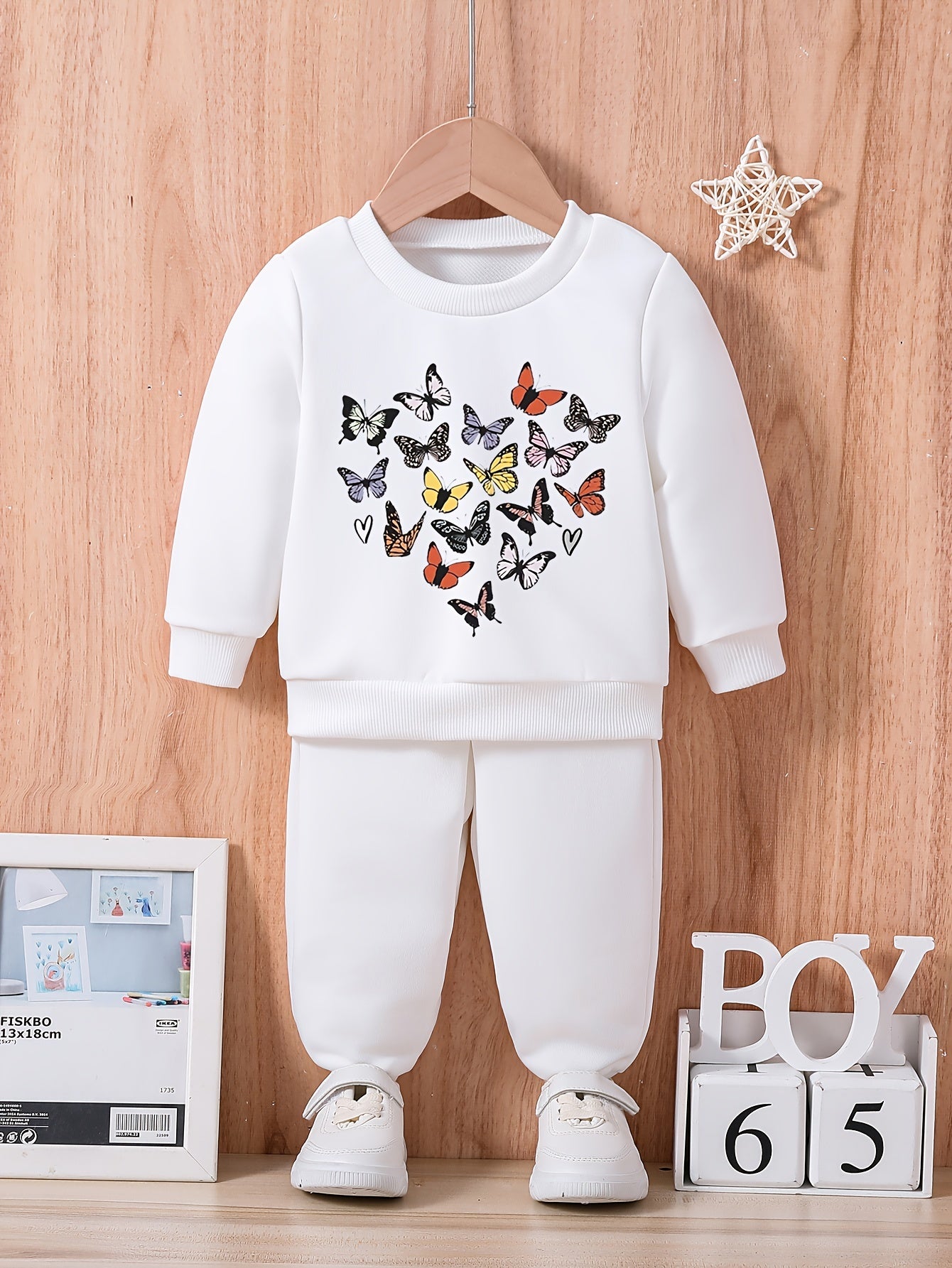 Kids Butterfly Graphic Outfit Baby Trousers Sweatshirt Set