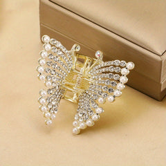 Butterfly Hair Claw Clip Pearl Rhinestone Jaw Clamp Clip
