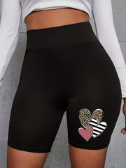  Hearts Print High Rise Stretch Biker Shorts
