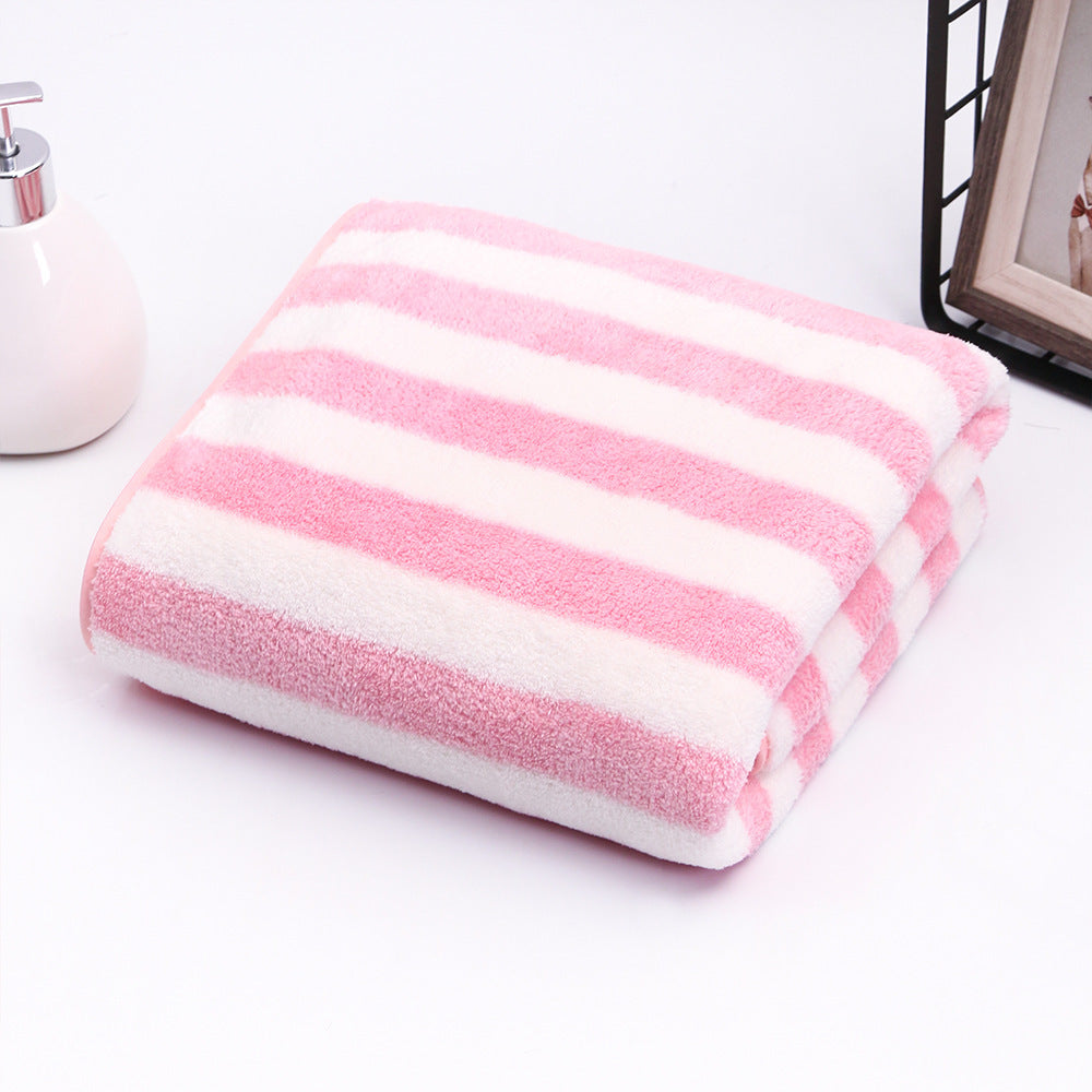 Soft Comfort Bath Towel Set High Coral Fleece Stripe Pattern
