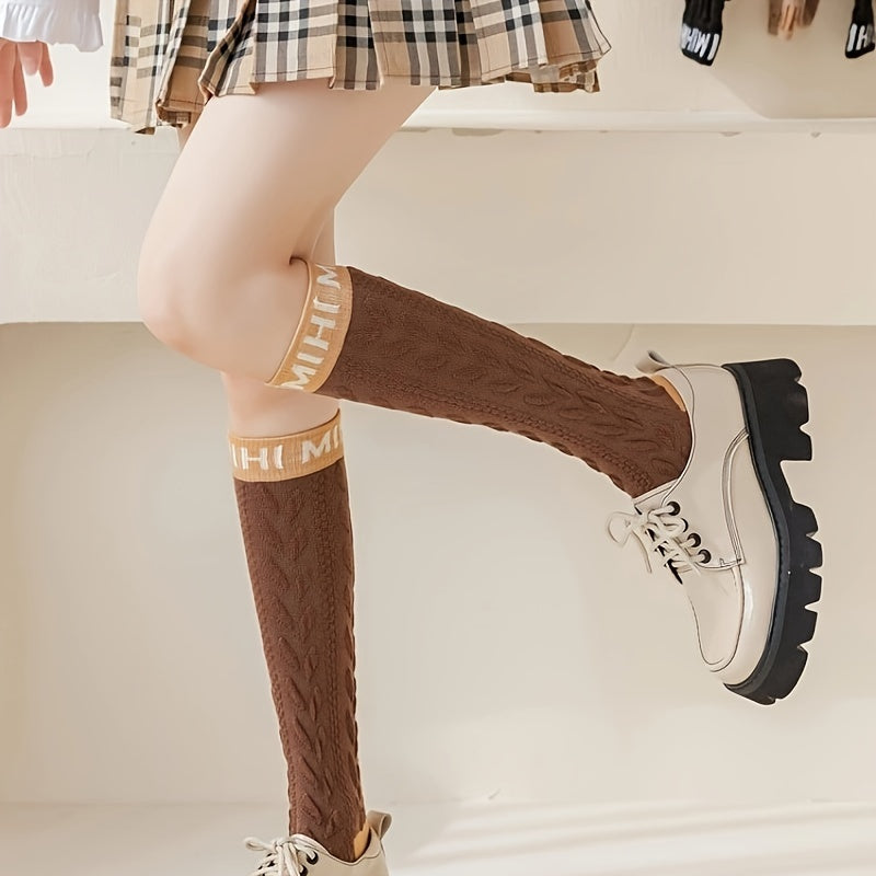 Letter Print Calf Socks Knee High Stockings
