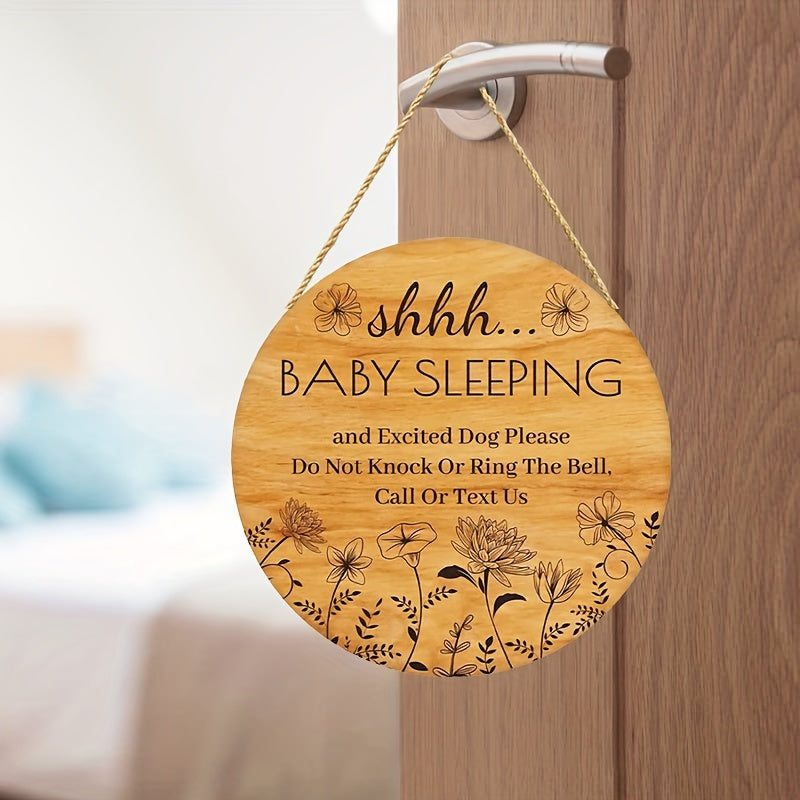Funny Baby Sleeping Sign - Do Not Knock or Ring Bell - Wooden Door Hanger