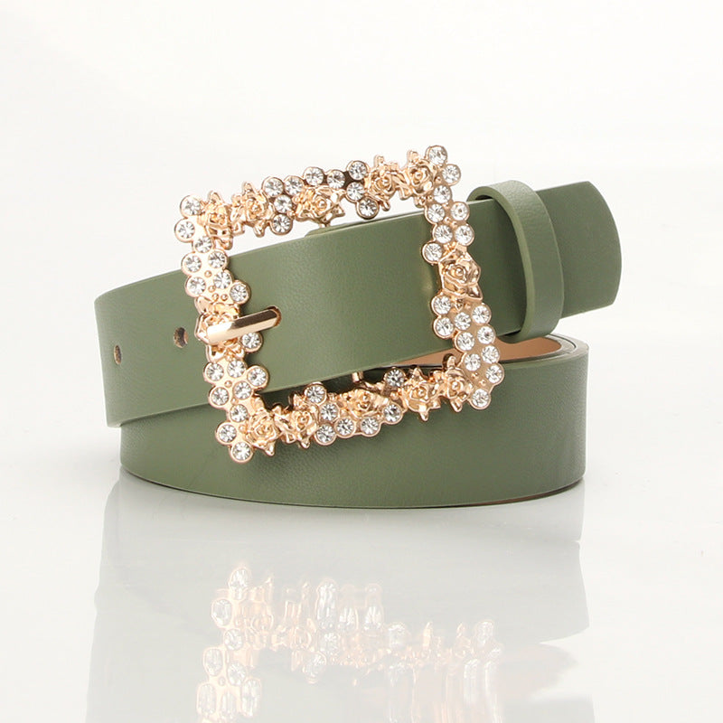 Women Rhinestone Pin Buckle Dress Belt