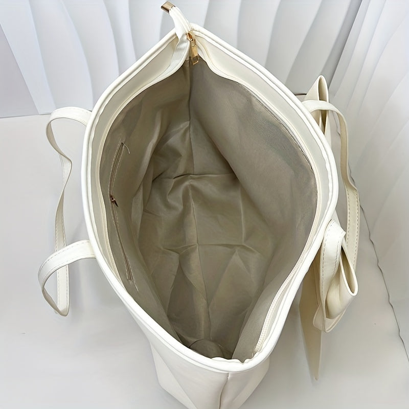 Beige Tote Bag Large Capacity Stylish Shoulder Handbag