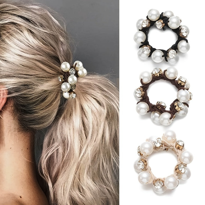 Faux Pearl Hair Tie Head Jewelry Ponytail Hair Rope Crystal Elastic Hair Tie