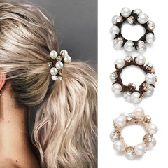 Faux Pearl Hair Tie Head Jewelry Ponytail Hair Rope Crystal Elastic Hair Tie