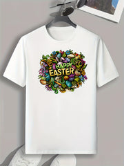 HAPPY EASTER Print Men's Graphic T shirt Casual Tee For Summer