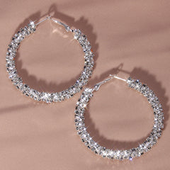 Full Rhinestone Hoop Earrings Silver Plated Jewelry Party Gift 1Pair