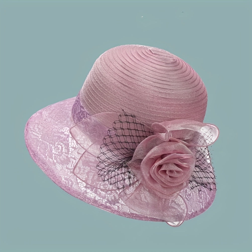 Breathable Organza Sun Hat with Flower Decor Mesh Bucket Hats
