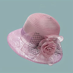 Breathable Organza Sun Hat with Flower Decor Mesh Bucket Hats