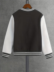 Boys Varsity Jacket Baseball Collar Letter Graphic Drop Shoulder