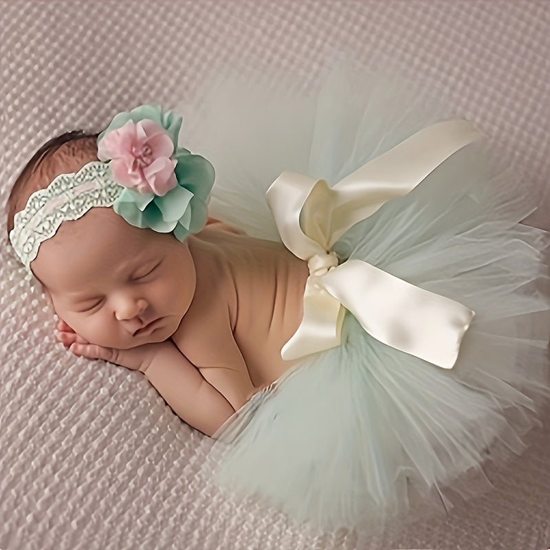 2 Piece Baby Girl Tutu Skirt Set for Newborn Photoshoots & Shower