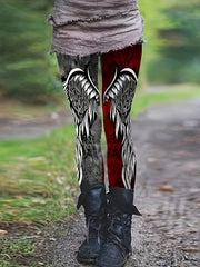  Goth Pants Women's Plus Colorblock Wing Print Elastic High Rise