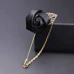Men's Suit Golden Leaf Rose Brooch