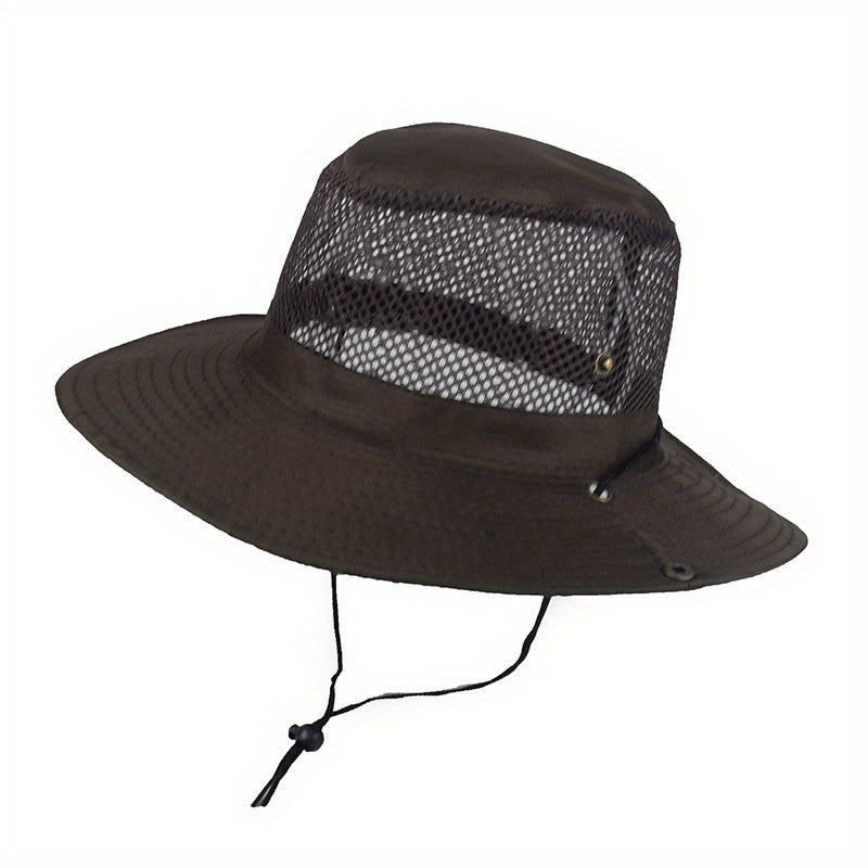 Mesh Hollow Out Bucket Hat Breathable Wide Brim UV Protection Sun Hat