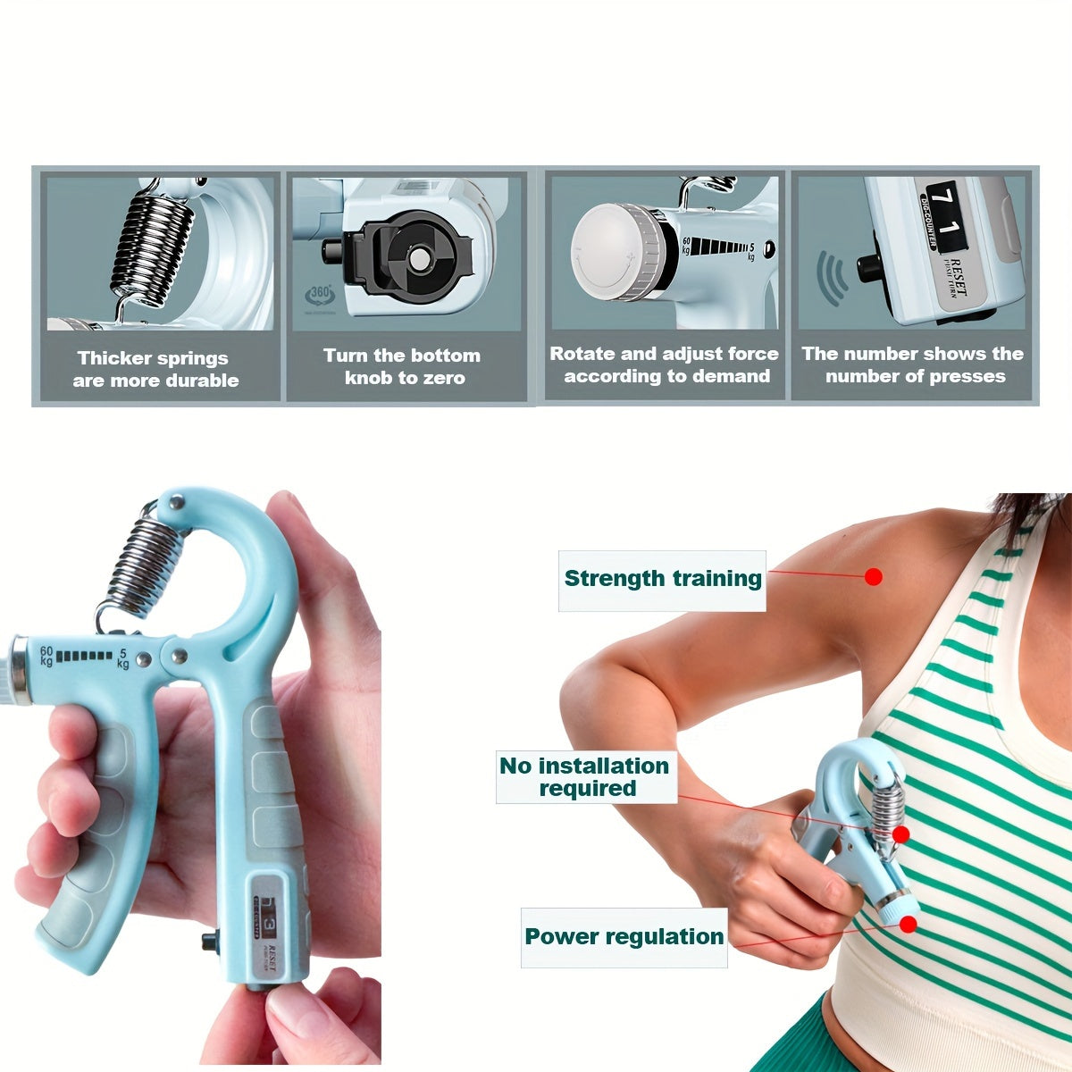 Adjustable Hand Grip Strengthener Finger Exerciser Grip Strength Trainer