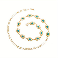 Turquoise Chain Belt Women's Metal Waist Belt for Dresses Western Style