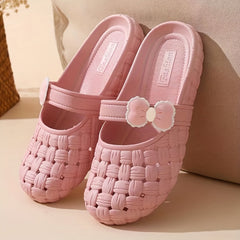 Women's Bowknot Decor Clogs Closed Toe Slip On Shoes