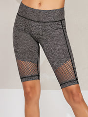Women's Gray Mesh Hollow Yoga Shorts High Waist Quick Dry & Stretch Knee Length