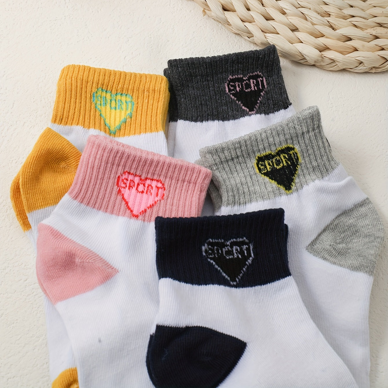 Heart Print Crew Socks for Women