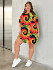  Ombre Tie Dye Geo Print Short Sleeve Comfort Home Wear Dress