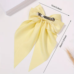 Satin Bow Barrette With Tails Hair Clip for Women Girls