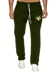 Colorful Letter V Print Casual Stretch Graphic Pants for Men