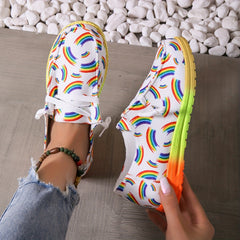 Women's Rainbow Print Canvas Shoes Casual Lace Up Outdoor Shoes
