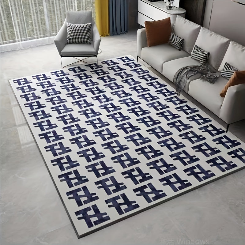 Geometric Pattern Velvet Area Rug for Living Room
