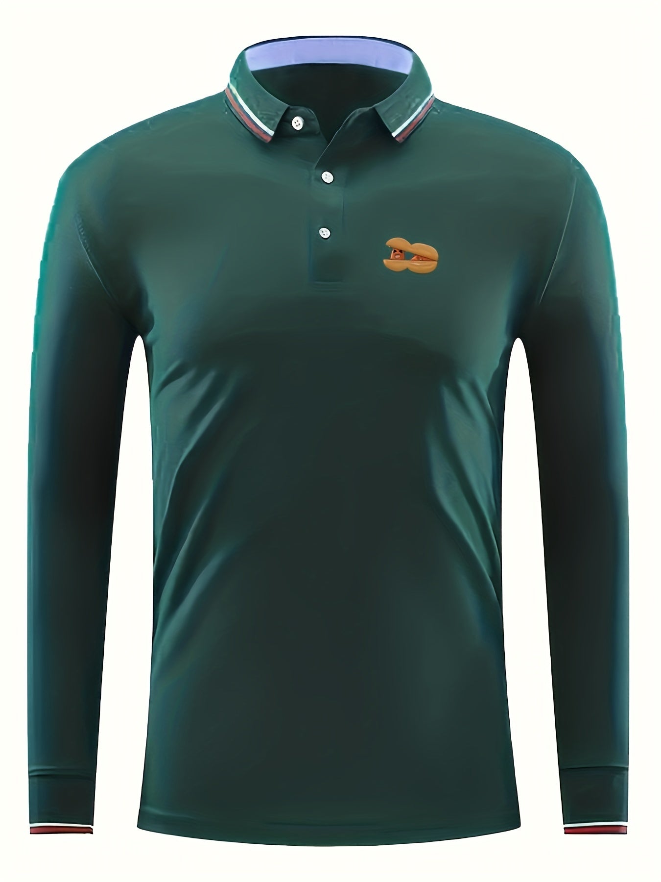 Men's Peanut Print Polo Shirt Stretch Button Up Long Sleeve for Spring Fall