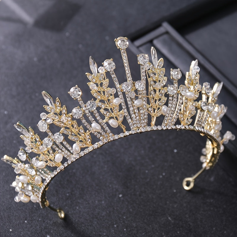 Baroque Crystal Leaf Crown for Bridal Queen Pageant Prom