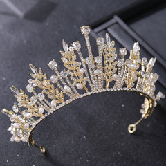 Baroque Crystal Leaf Crown for Bridal Queen Pageant Prom