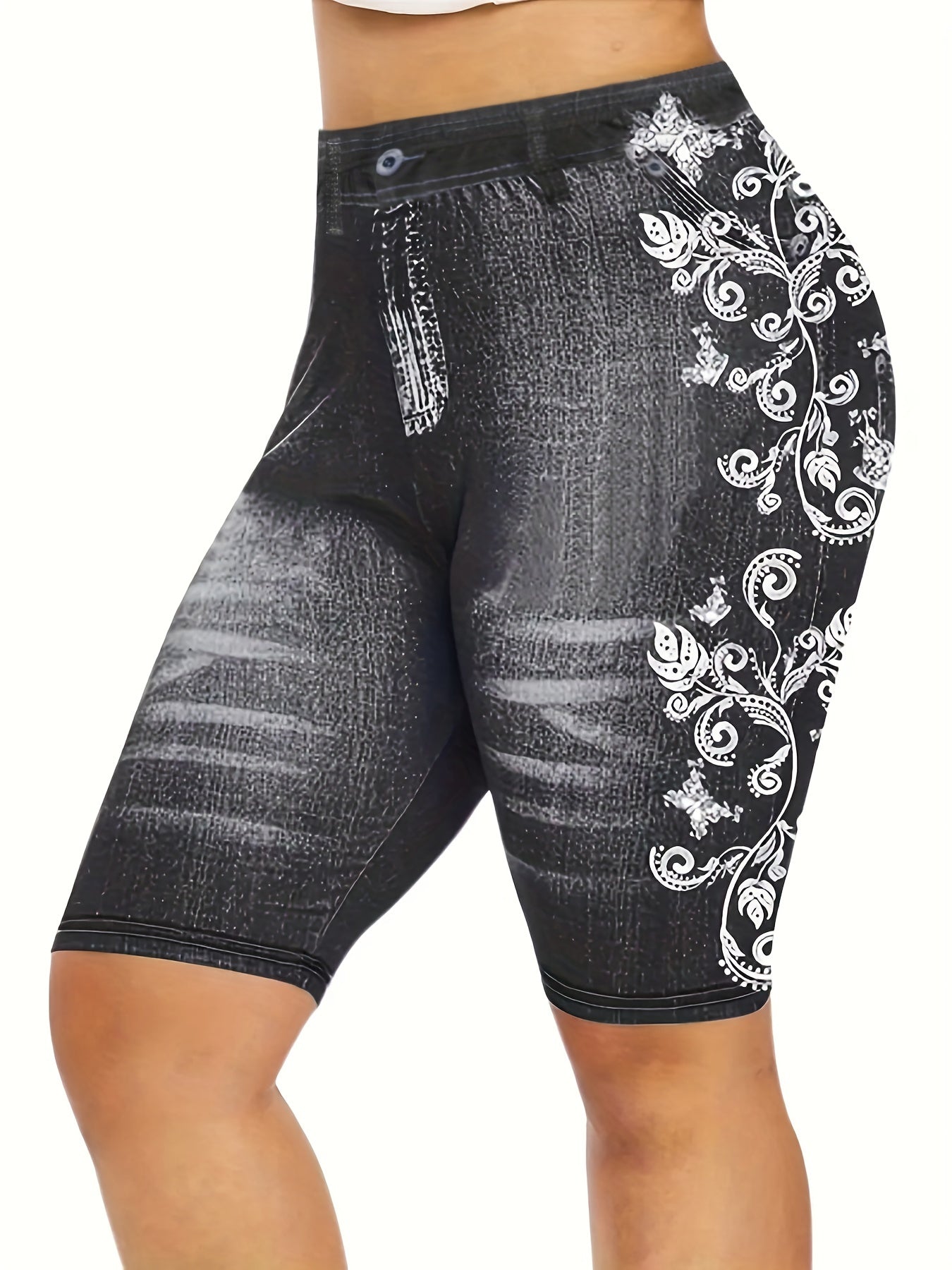  Casual Shorts Women's Floral Print Stretch Skinny Fit Short Leggings