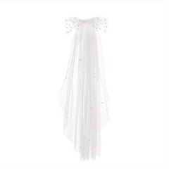 Women's Sheer Long Wedding Veil with Bow & Comb Full Train Bridal Veil