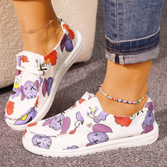 Women's Cartoon Printed Flat Shoes Casual Slip On Canvas Shoes