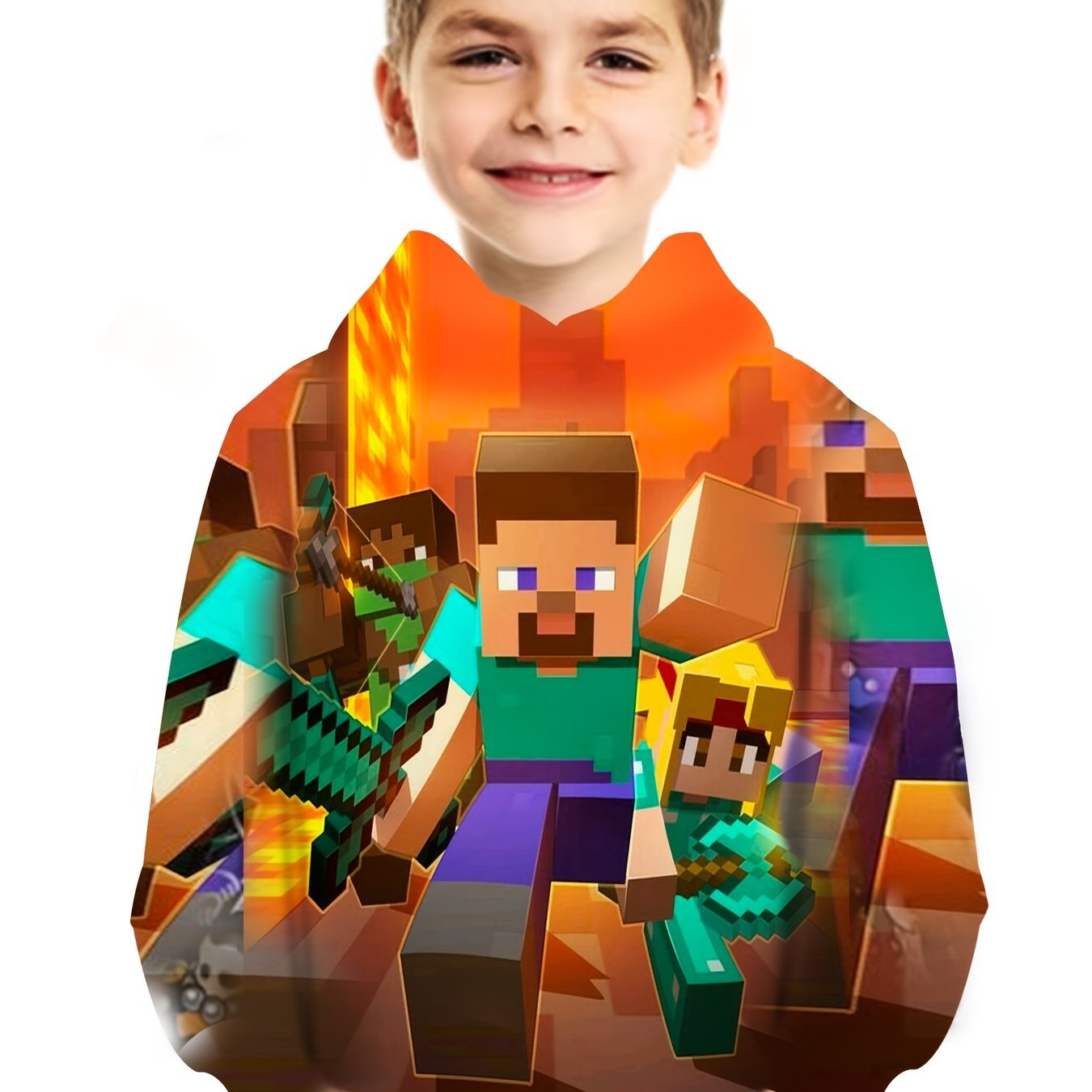 Kids Pixel Hooded 3D Printed Sweatshirt