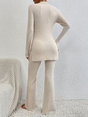 Ribbed Lounge Set Long Sleeve Top & Pants Women's Loungewear